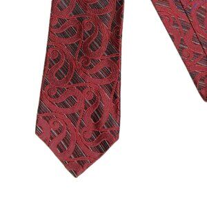 Jhane Barnes Silk Tie Men’s 59.5” Burgundy Black Woven Paisley Art Deco Classic